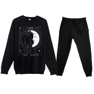 Tarot Card Crescent Moon And Cat Graphic Premium Crewneck Sweatsuit Set