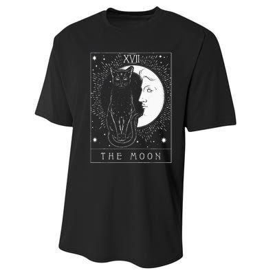 Tarot Card Crescent Moon And Cat Graphic Performance Sprint T-Shirt