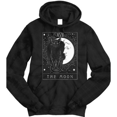 Tarot Card Crescent Moon And Cat Graphic Tie Dye Hoodie