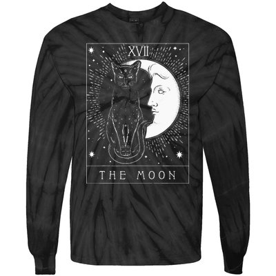 Tarot Card Crescent Moon And Cat Graphic Tie-Dye Long Sleeve Shirt