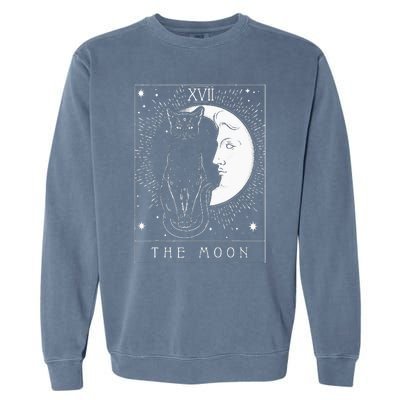 Tarot Card Crescent Moon And Cat Graphic Garment-Dyed Sweatshirt