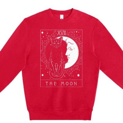 Tarot Card Crescent Moon And Cat Graphic Premium Crewneck Sweatshirt