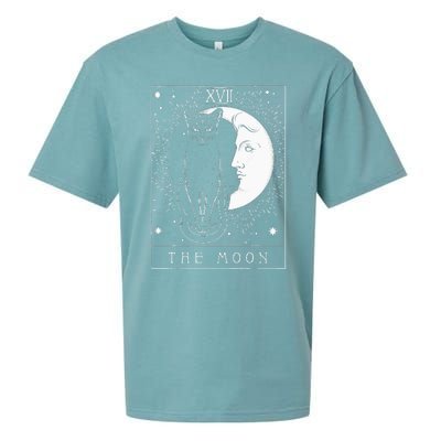 Tarot Card Crescent Moon And Cat Graphic Sueded Cloud Jersey T-Shirt