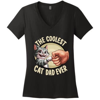 The Coolest Cat Dad Ever FatherS Day Women's V-Neck T-Shirt