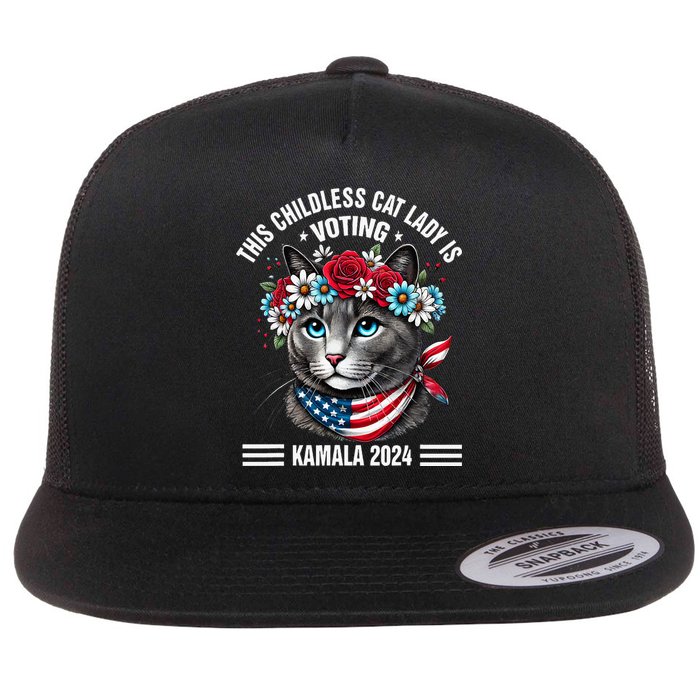 This Childless Cat Lady Is Voting Kamala Harris 2024 Flat Bill Trucker Hat