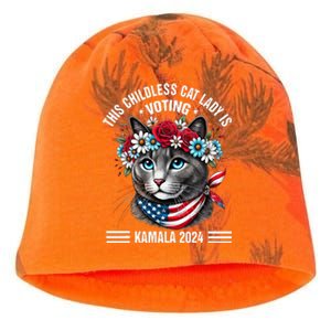 This Childless Cat Lady Is Voting Kamala Harris 2024 Kati - Camo Knit Beanie