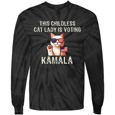 This Childless Cat Lady Is Voting Kamala 2024 Gift Tie-Dye Long Sleeve Shirt