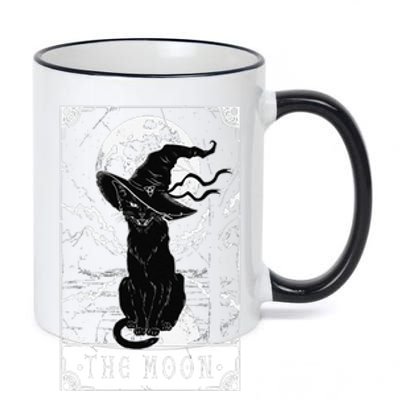 Tarot Card Crescent Moon And Black Cat Witch Hat Halloween 11oz Black Color Changing Mug