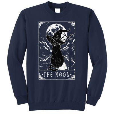 Tarot Card Crescent Moon And Black Cat Witch Hat Halloween Tall Sweatshirt