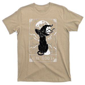 Tarot Card Crescent Moon And Black Cat Witch Hat Halloween T-Shirt