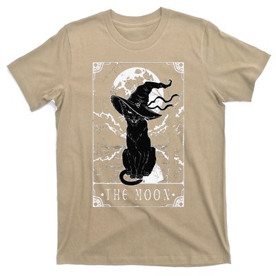 Tarot Card Crescent Moon And Black Cat Witch Hat Halloween T-Shirt