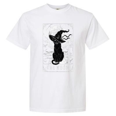 Tarot Card Crescent Moon And Black Cat Witch Hat Halloween Garment-Dyed Heavyweight T-Shirt