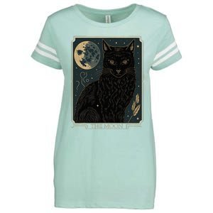 Tarot Card Crescent Moon And Cat Graphic Enza Ladies Jersey Football T-Shirt