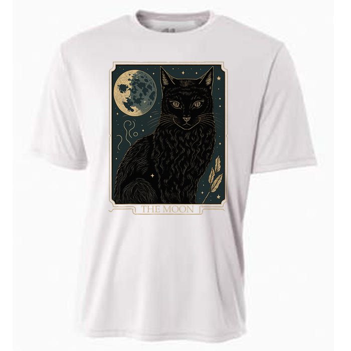 Tarot Card Crescent Moon And Cat Graphic Cooling Performance Crew T-Shirt