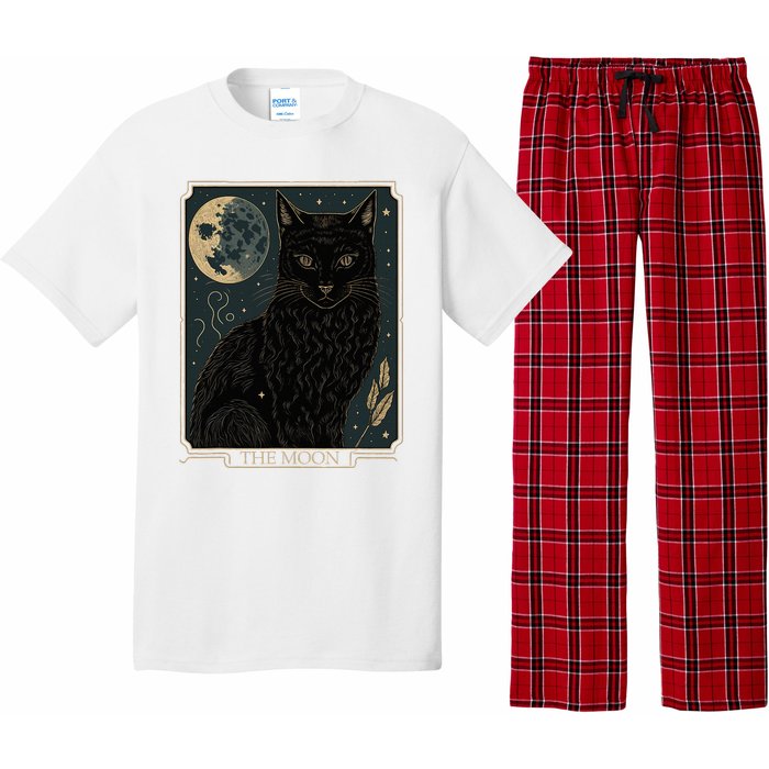 Tarot Card Crescent Moon And Cat Graphic Pajama Set