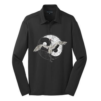 Tai Chi Crane Chinese Martial Arts Yin Yang Silk Touch Performance Long Sleeve Polo