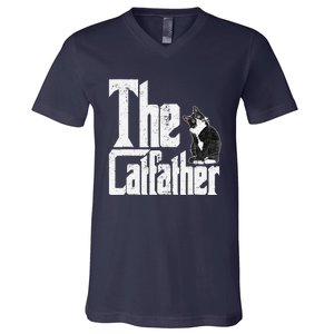 The Catfather Cat Father Mafia Funny Parody Fathers Day V-Neck T-Shirt