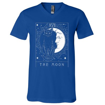 Tarot Card Crescent Moon And Cat V-Neck T-Shirt