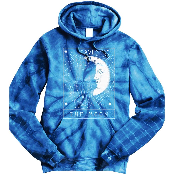 Tarot Card Crescent Moon And Cat Tie Dye Hoodie