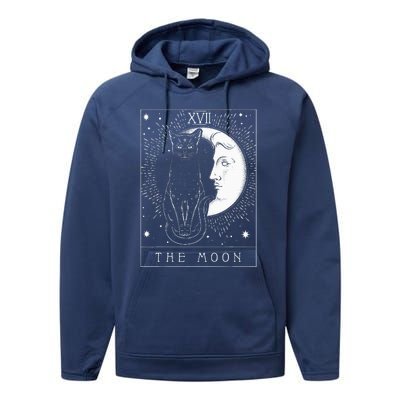 Tarot Card Crescent Moon And Cat Performance Fleece Hoodie