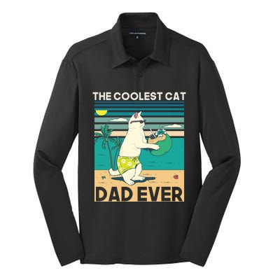 The Coolest Cat Dad Ever Silk Touch Performance Long Sleeve Polo