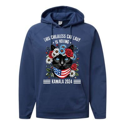 This Childless Cat Lady Ladies Is Voting Kamala 2024 Performance Fleece Hoodie