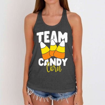 Team Candy Corn Halloween Costume Funny Women's Knotted Racerback Tank