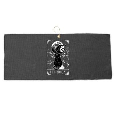 Tarot Card Crescent Moon And Black Cat Witch Hat Halloween Gift Large Microfiber Waffle Golf Towel