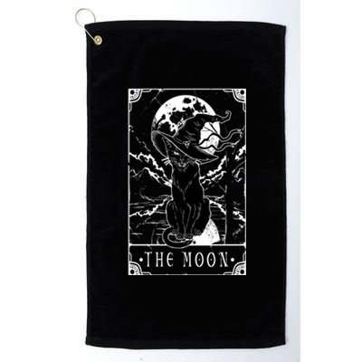 Tarot Card Crescent Moon And Black Cat Witch Hat Halloween Gift Platinum Collection Golf Towel