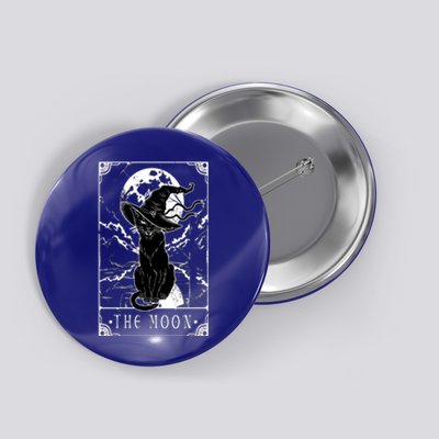 Tarot Card Crescent Moon And Black Cat Witch Hat Halloween Gift Button