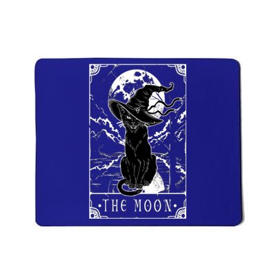 Tarot Card Crescent Moon And Black Cat Witch Hat Halloween Gift Mousepad