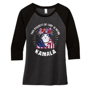 This Childless Cat Lady Ladies Is Voting Kamala 2024 Women's Tri-Blend 3/4-Sleeve Raglan Shirt