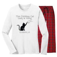 This Childless Cat Lady Is Voting Kamala Women's Long Sleeve Flannel Pajama Set 