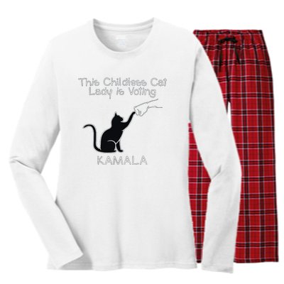 This Childless Cat Lady Is Voting Kamala Women's Long Sleeve Flannel Pajama Set 