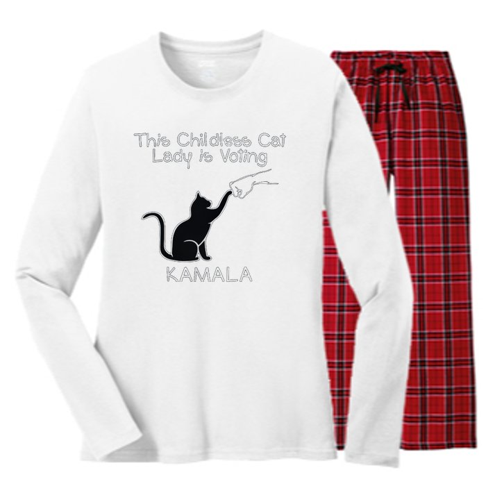 This Childless Cat Lady Is Voting Kamala Women's Long Sleeve Flannel Pajama Set 