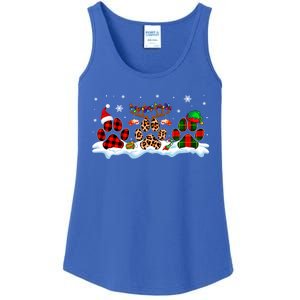 Three Christmas Colorful Santa Reindeer Elf Dog Paws Lover Great Gift Ladies Essential Tank