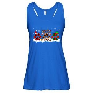 Three Christmas Colorful Santa Reindeer Elf Dog Paws Lover Great Gift Ladies Essential Flowy Tank