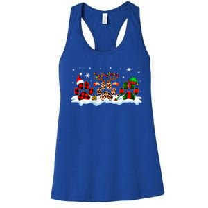 Three Christmas Colorful Santa Reindeer Elf Dog Paws Lover Great Gift Women's Racerback Tank