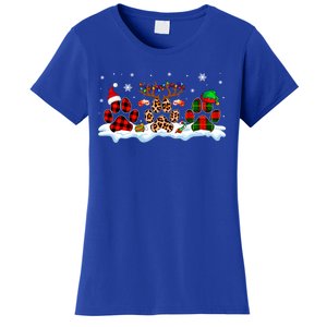 Three Christmas Colorful Santa Reindeer Elf Dog Paws Lover Great Gift Women's T-Shirt