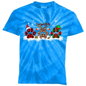 Three Christmas Colorful Santa Reindeer Elf Dog Paws Lover Great Gift Kids Tie-Dye T-Shirt