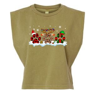 Three Christmas Colorful Santa Reindeer Elf Dog Paws Lover Great Gift Garment-Dyed Women's Muscle Tee