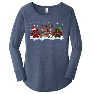 Three Christmas Colorful Santa Reindeer Elf Dog Paws Lover Great Gift Women's Perfect Tri Tunic Long Sleeve Shirt