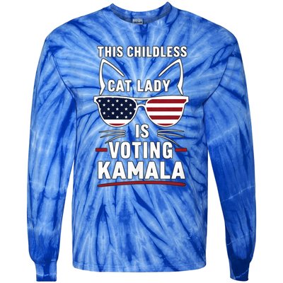 This Childless Cat Lady Is Voting Kamala Harris 2024 Tie-Dye Long Sleeve Shirt