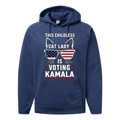 This Childless Cat Lady Is Voting Kamala Harris 2024 Performance Fleece Hoodie