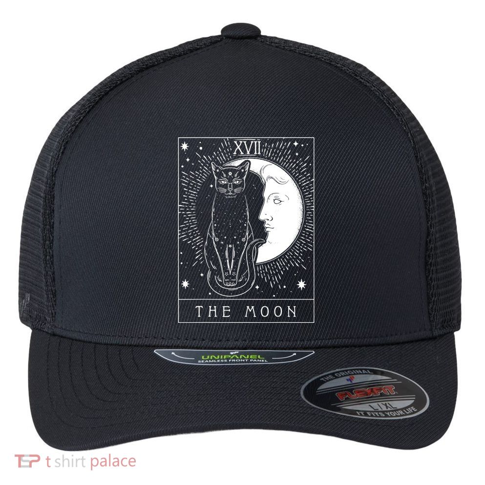 Tarot Card Crescent Moon And Cat Graphic Flexfit Unipanel Trucker Cap