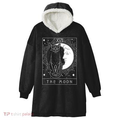 Tarot Card Crescent Moon And Cat Graphic Hooded Wearable Blanket