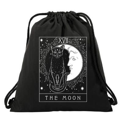 Tarot Card Crescent Moon And Cat Graphic Drawstring Bag