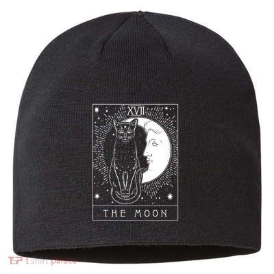 Tarot Card Crescent Moon And Cat Graphic Sustainable Beanie