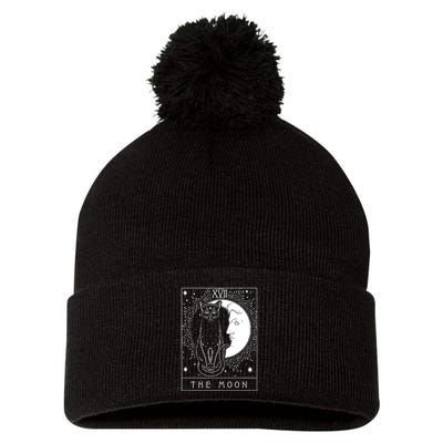 Tarot Card Crescent Moon And Cat Graphic Pom Pom 12in Knit Beanie