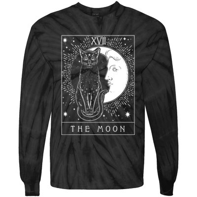 Tarot Card Crescent Moon And Cat Graphic Tie-Dye Long Sleeve Shirt